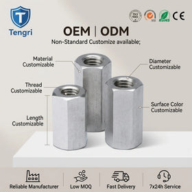 Customize DIN6334 Stainless Steel 304 316 Duplex 2205 M3 Left Hand Long Hex Coupling Nut for Industrial Mining Use