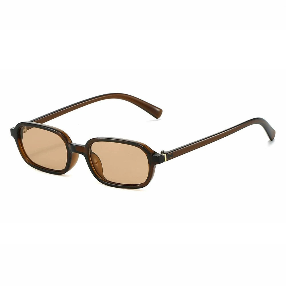 QB9928 Retro Small Frame Custom Sun Glasses Rectangle Champagne Lens Brown Sunglasses Vintage Square Blue Light Blocking Glasses