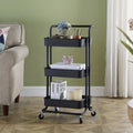 3 Tiers Metal Rolling Trolley Storage Cart With Wheels Plastic Baskets
