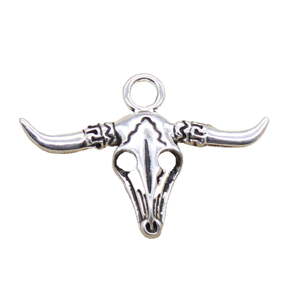 Charms Yak Skull Bull Ox Head 31x45mm Handmade Making FitVintage Tibetan Silver Color PendantsDIY for Bracelet Necklace