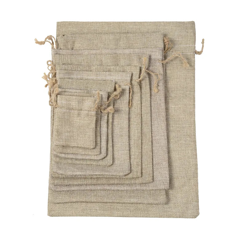 Wholesale Multiple Size Custom Recycled Burlap Packing Bag Linen Pouch Gift Packaging Drawstring Bag Jewelry Gift Bags