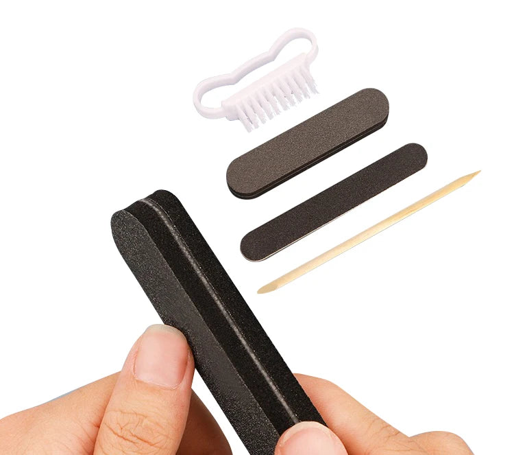 Disposable Manicure Pedicure Kit Black Mini Wooden Nail File and Buffer Set