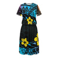Hot Sale Beautiful Women's Summer Casual Shirt Dress Short Sleeve O Neck Tie Waist Plus Size Hawaiian Floral Pattern Midi Dress