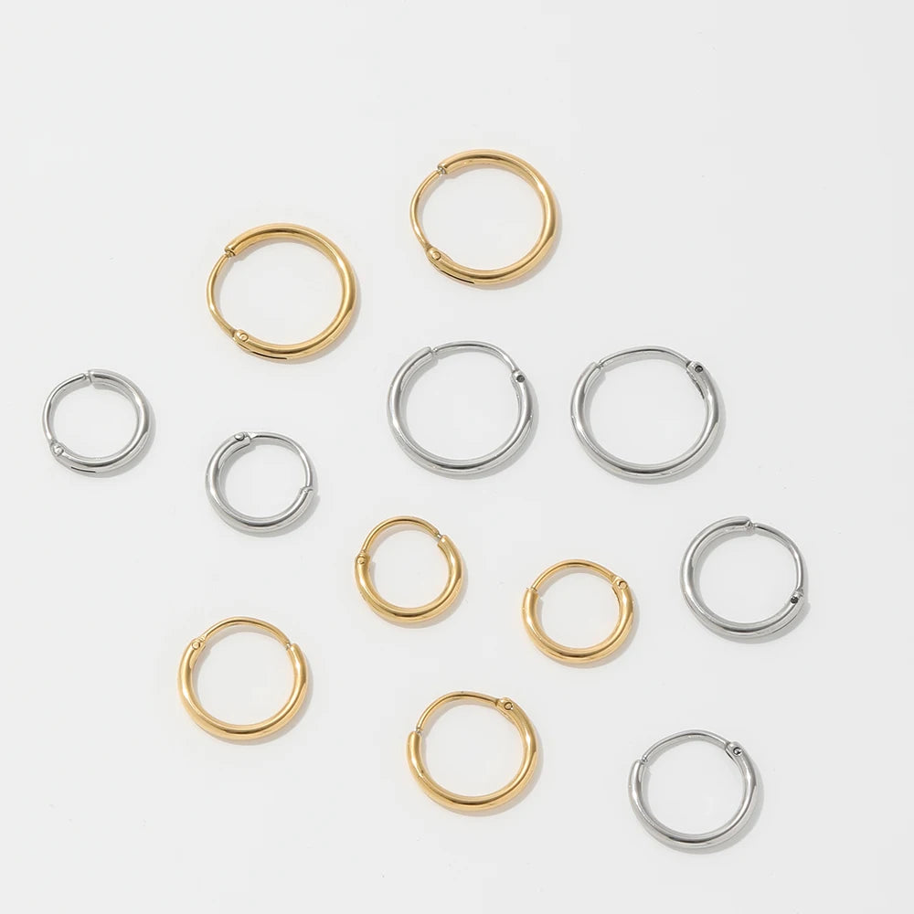 Fenny 18K Gold-plated Wholesale Ready to Ship Waterproof Minimalist Basic Classic Huggie Stainless Steel Earring