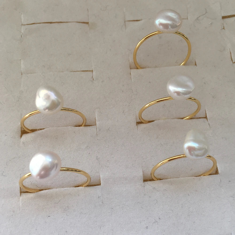 High Quality AAA Natural Keshi Baroque Pearl 14K Gold Filled Ringreal 14 k Gold Filled 6-8 mm Pearl Girls