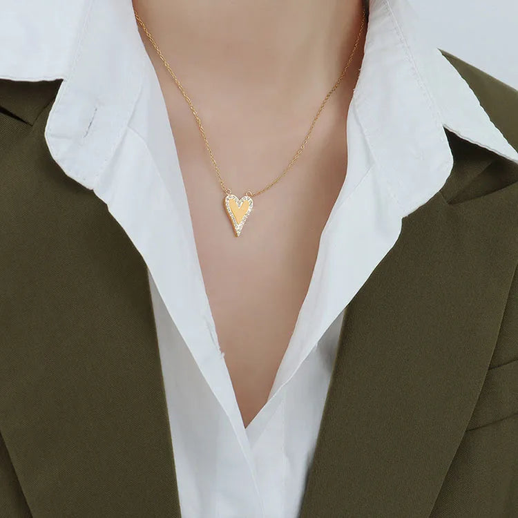 NS1220 Dainty 18K IP Gold Plated Stainless Steel CZ Pave Heart Necklace for Women Non Tarnish Pendant Necklace