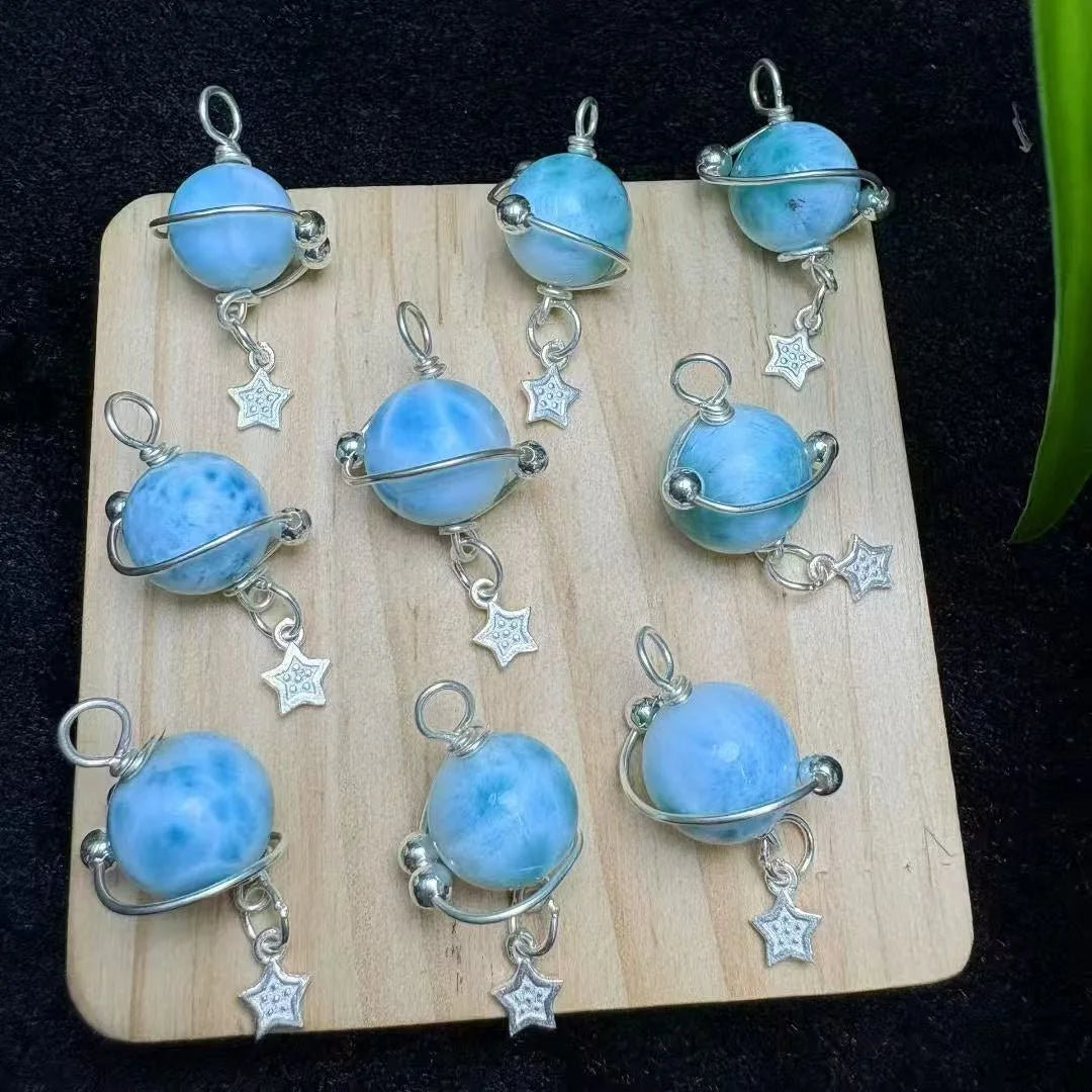 Handmade 925 Sterling Silver Spiritual Crystal Healing Stone Natural High Quality Larimar Planet for Enhancing Energy and Mood