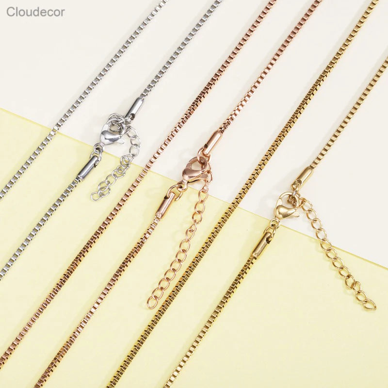 Gold Plated Stainless Steel Box Chain 1.2mm 1.5mm Bulk Chunky Necklace for Men for Jewelry Making and Gifts 45cm 50cm