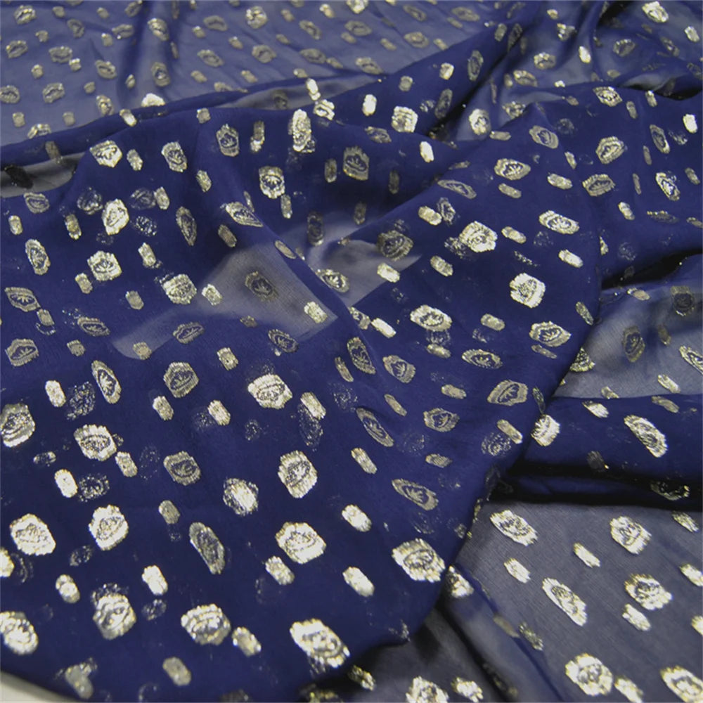 In-stock Discount Price Floral Navy Color Ground Beautiful Design Popular Great Material Silk Metallic Fabric for Girl Dress