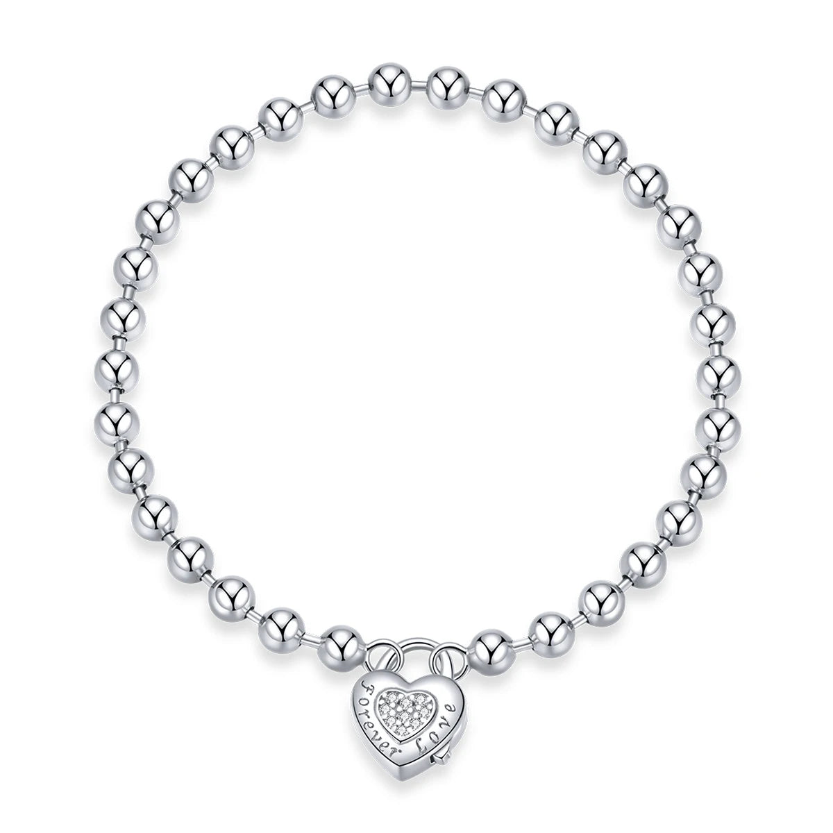 Hot Sale 925 Sterling Silver Heart Pendant Bead Chain Bracelet Trendy Style Rhodium Plated Boho Bridal Jewelry for Party Wedding