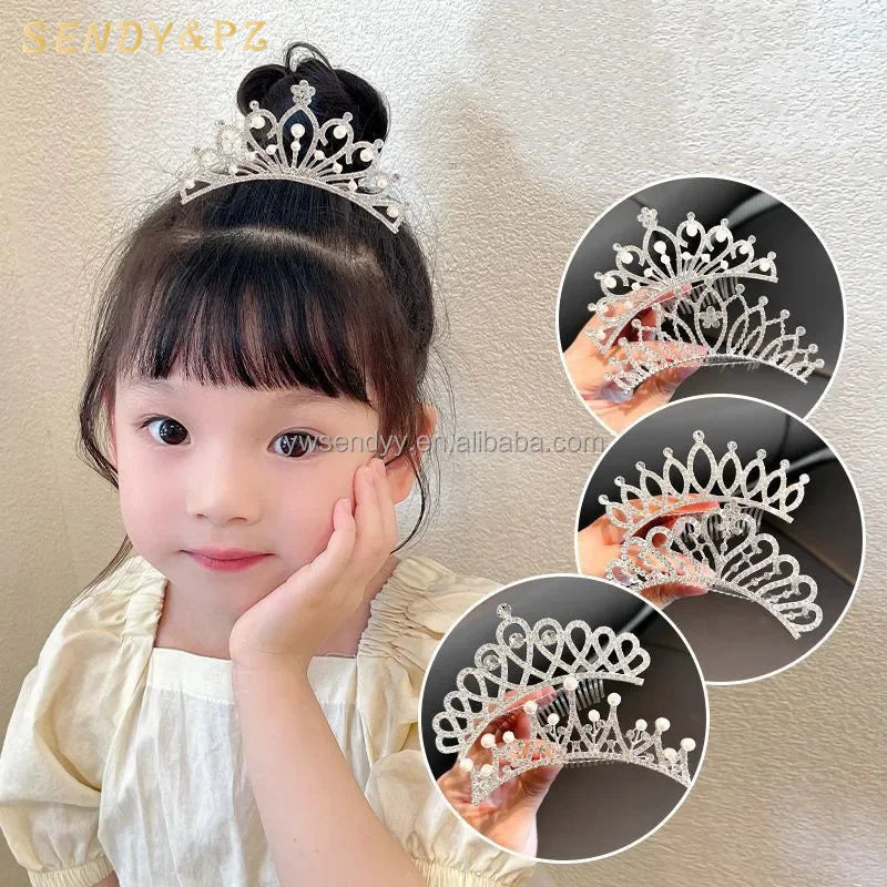 Fashion Children Princess Crown Interposing Comb Luxury Rhinestone Hair Accessories for Kids Girls Crown
