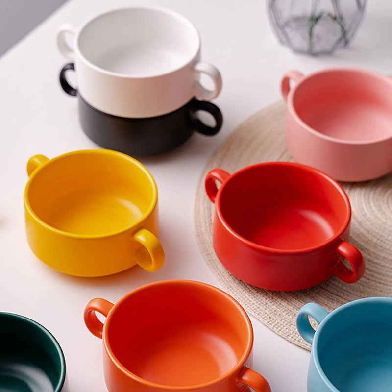 Good Price Round Dinner Cereal Snack Ceramic Bowl with Handles  Colorful Cereal Bowls Ceramic for Wholesale