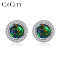 CZCITY Fine Jewelry Wholesale S925 Sterling Silver Gemstone Earring Round Treasure Opal 925 Silver Stud Earrings