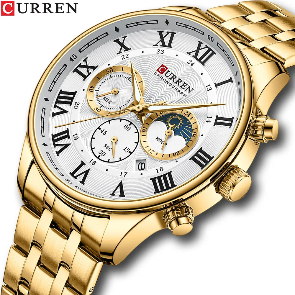 2023 New CURREN Mens Watches Waterproof Chronograph Gold Man Watch Luxury Luminous Hands Calendar Sports Men Wristwatches