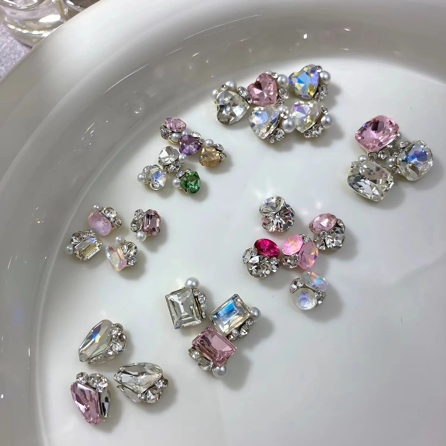3D Stacked Diamond Nail Art Decoration Transparent White Right Angle Octagonal Rectangular with Pointed Bottom Made of Alloy