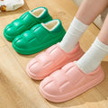 Winter warm indoor home thick soled cotton shoes cotton square PU slippers with full heel