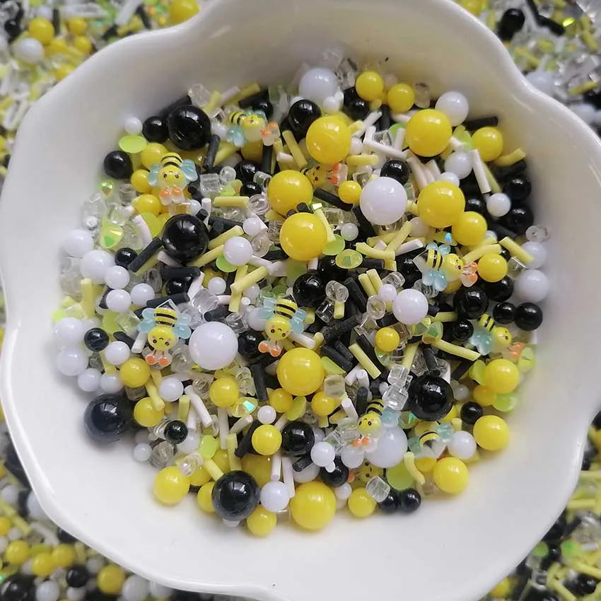500g DIY Craft Slime Sprinkles Candy Stick Solid Color Beads Rhinestone Cute Bee Mix Polymer Clay Sprinkles Slices
