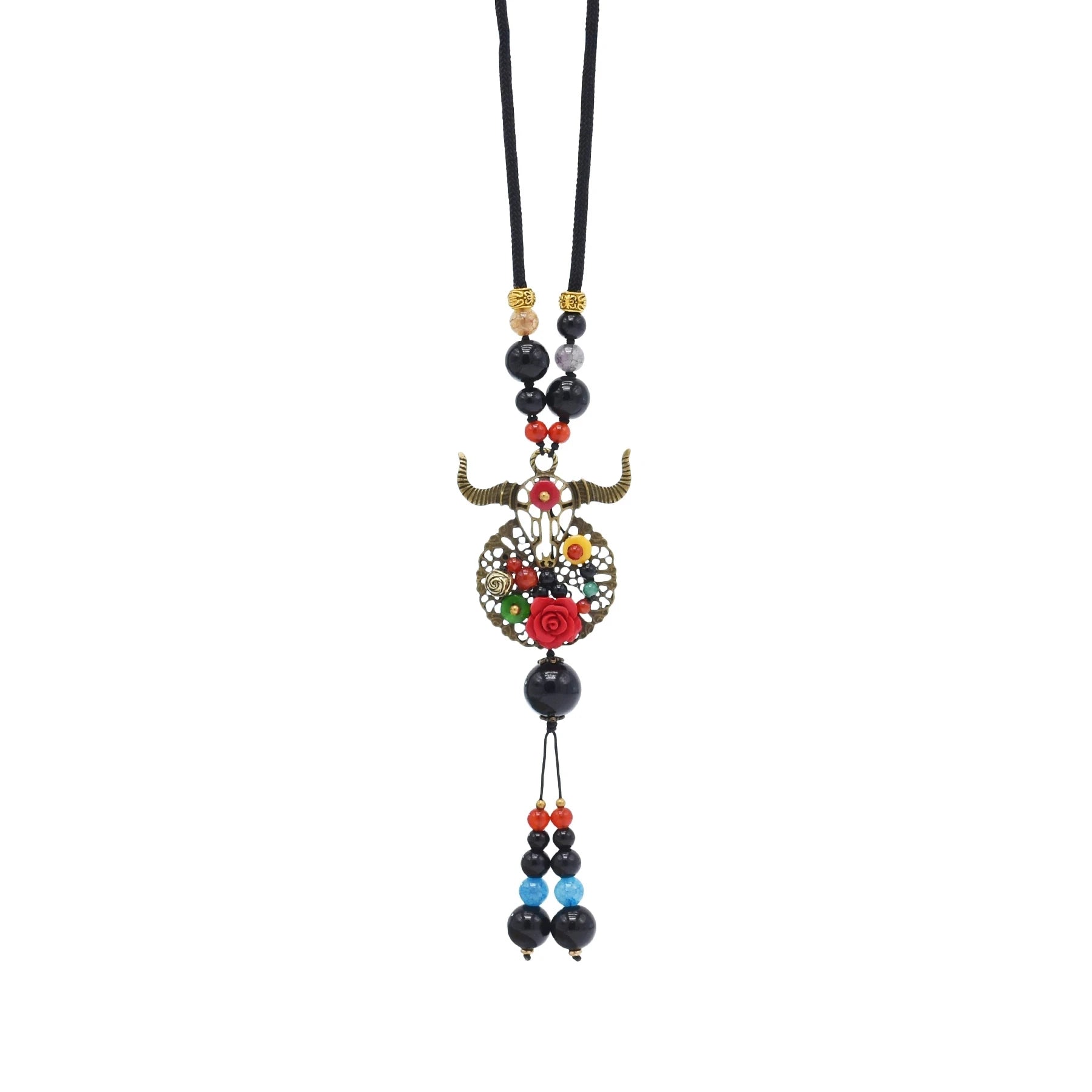 Vintage Bohemian Necklace Exquisite Pattern Beads Forehead Pendant Necklace for Women Girls Gift