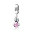 925 Silver My Heart Always With You Sloth Pink Zircon Heart Pendant Beads Charm Fit Original Brand Charms Bracelets Jewelry