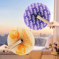 Round Shaped Folding Handheld Paper Hand Fans with Plastic Handle for Wedding Birthday Party Favors