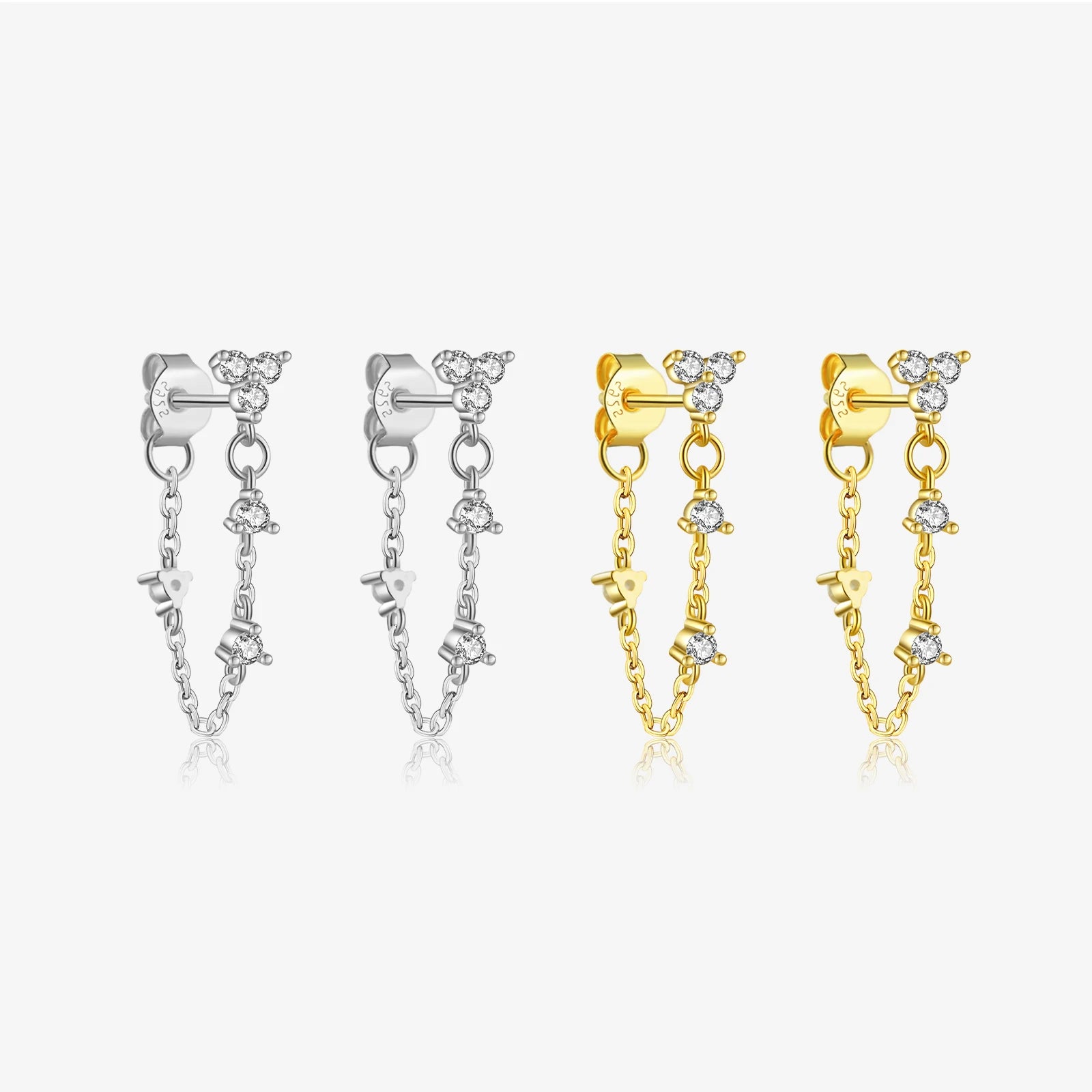 FUAMAY 925 Silver Chain Tassel Earrings Stud Drop Zircon Earrings Clover Stud Earrings