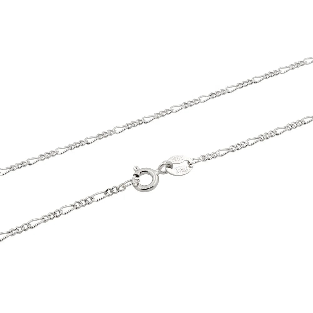 China Factory Direct Wholesale 18inch 1.6mm Wide Thin Link Figaro Chain Silver for Women