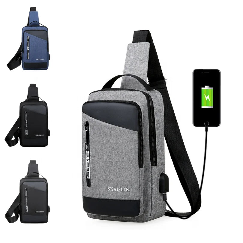 Wholesale Utility Waterproof Oxford Unisex Outdoor Travel Cellphone USB Custom Sling Bag with Logo