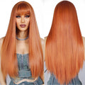 Factory Fast Delivery Orange Ginger Long Straight Cosplay Synthetic Wigs with Bangs for White Women Afro Natural Heat Resistant