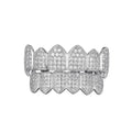 White Gold 925 Silver Plated Hip Hop Teeth Grill Iced Out Full of Diamond CZ Stone Micro Paved Men Top Bottom Grillz Bling Set