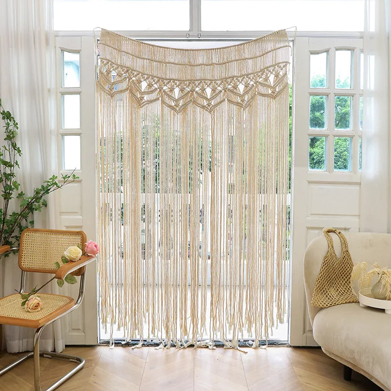 Y-Z Modern Long Macrame Doorway Window Curtains Bohemian Room Divider Door Curtain Wedding Backdrop