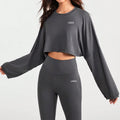 F240090 Custom Logo Women Trendy Workout Breathable Yoga Long Sleeve Crop Top Women Two Pieces Loose T-Shirt Legging Yoga Set