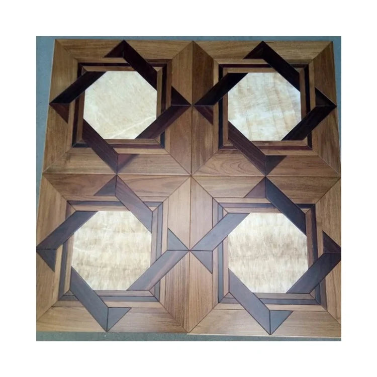 Smooth Surface Marble Inlay Mosaic Teak Walnut Engineered Wood Parquet Flooring Prefinished Non-Slip Water Resistant Scratch