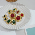 Vintage 18K Gold Plated Stainless Steel Jewelry Agate Semi-stone Sunflower Stud Earring Waterproof for Woman Earrings E251677