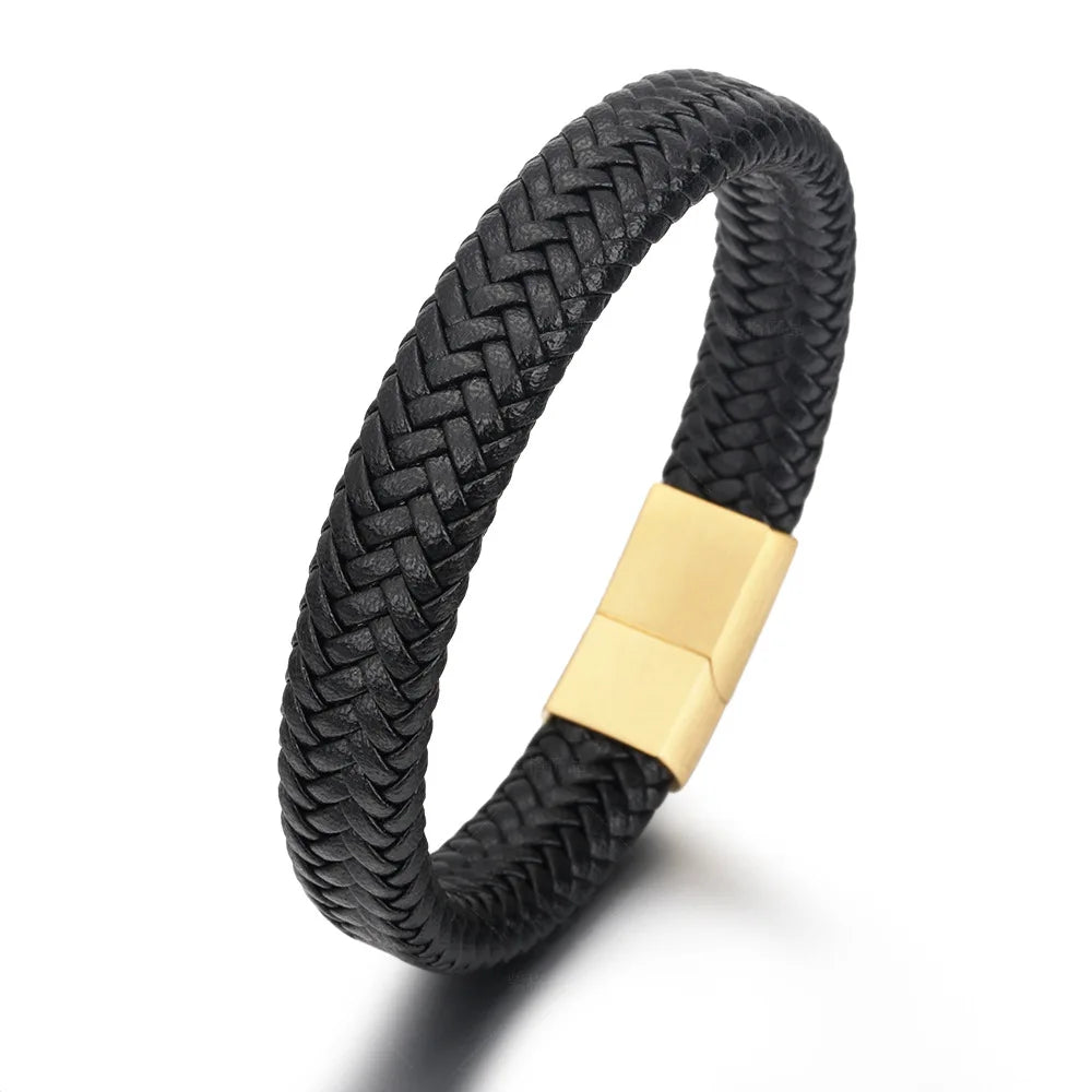 Europe Hot Selling Stainless Steel Braided Leather Bracelet Handmade Braided Twisted Leather Bracelet for Men