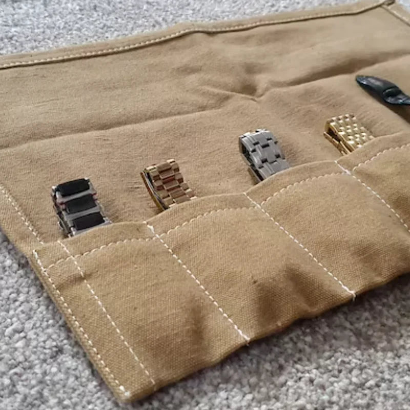 Elegant Travel Watch Roll Bags Canvas Storage Watch Roll Handmade Watches Holder Gift With Leather Strip