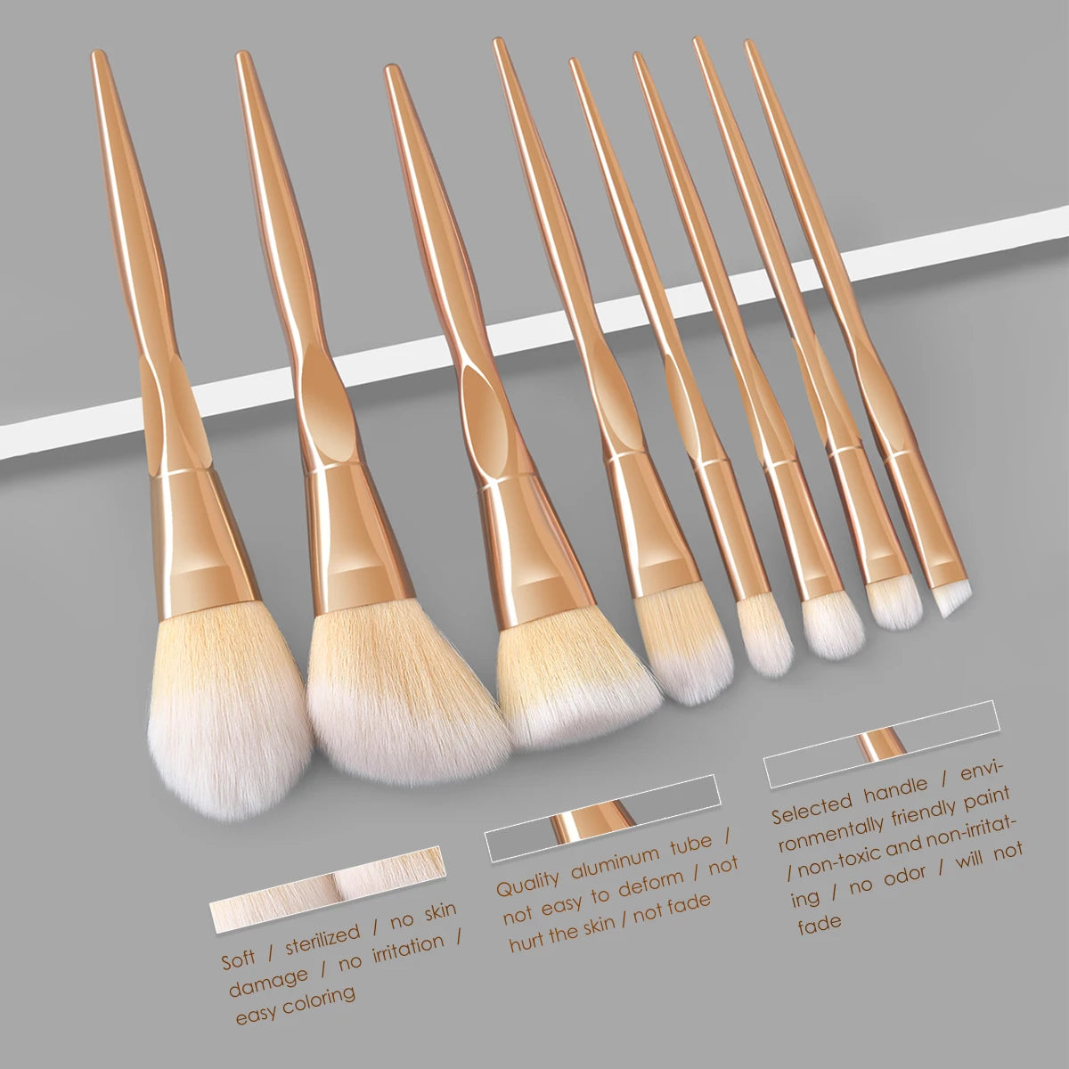 Wholesale 8 Pcs Custom logo Rose Gold Makeup Brush Set Women's Beauty Makeup Tools Soft Brush Exquisite Handle Vegetarian