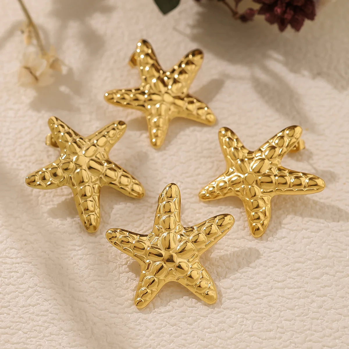 Ins 18K Gold Plated Stainless Steel Starfish Stud Earring for Women Waterproof Hypoallergenic MegaBDM