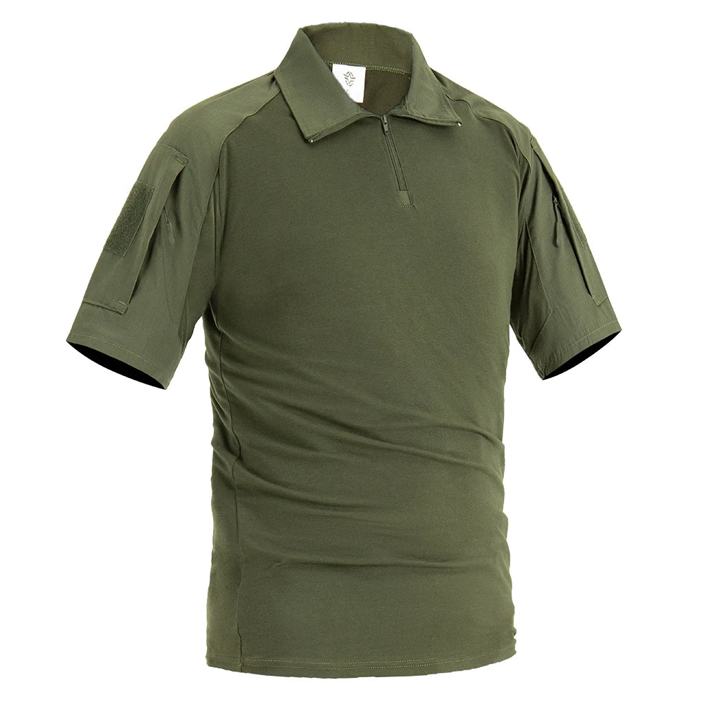 Custom Durable Breathable G2 Tactical Short Sleeve T-Shirt in Olive Green for Tactical Training and Outdoor Activities