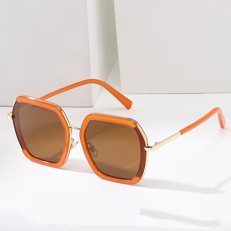 Vintage Alloy Multicolored Irregular Half Frame Glasses Square Metal Plastic Polygon Color UV 400 Protection Oversized Shades