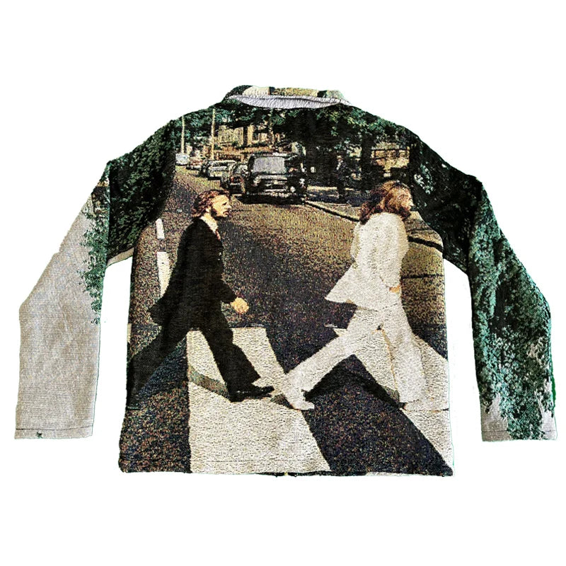Handmade Custom Ladies Fashion Cardigan Sweater Woven Tapestry Pattern Jacket with Zipper Coats Blanket Carpet for Spring Season