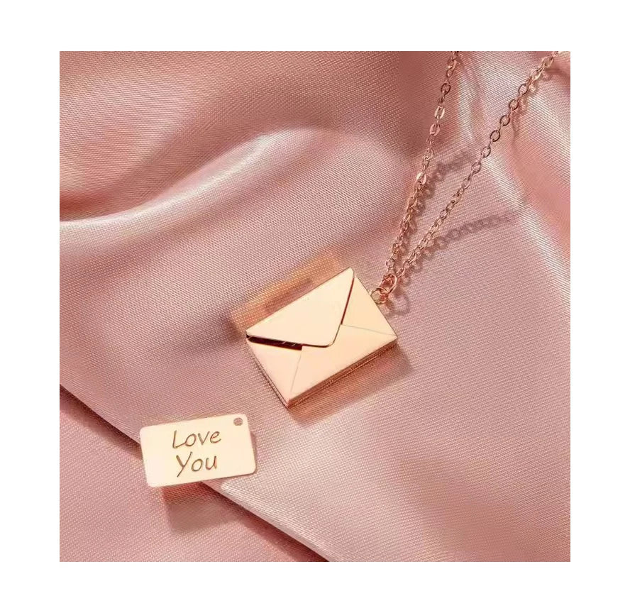 Custom Card Removable Envelope Lock Pendant Necklace 18k Gold Plated Stainless Steel I Love You Envelope Necklace for Valentine
