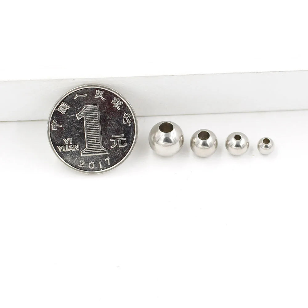 Bulk Stainless Steel Round Spacer Beads Slider Ball Crimp Beads With Big Straight Hole Loose Connectors for DIY Jewelry Making
