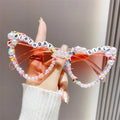 Popular Dazzling Colorful Heart Girl Queen Bride Single Party Sunglasses  Gradient Peach Love Letter Pearl Birthday Sunglasses