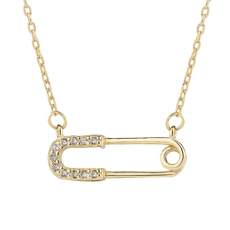 Fashionable Trendy Simple Clavicle Chain 925 Sterling Silver 16k Gold Plated Paperclip Necklace Cubic Zirconia for Anniversary