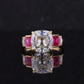 Starsgem Custom Jewelry OMC Cushion Shape D VVS Moissanite 9K Yellow Gold With Lab Ruby Gemstone Engagement Rings