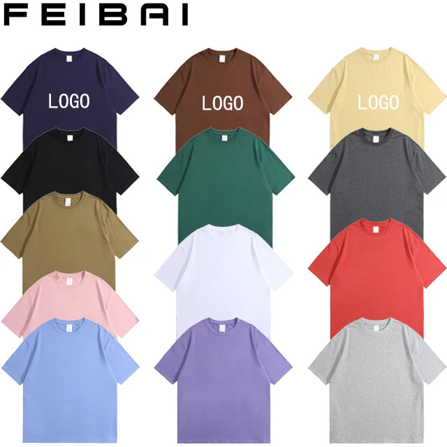 FEIBAI 2022 Wholesale Summer 230g 100% Cotton T Shirt Custom Printing  Logo O-Neck Men's Women's T-shirts Plain Blank  TShirts
