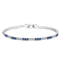 RINNTIN SB117 Women's Deluxe 925 Sterling Silver 2.0mm Blue & White Cubic Zirconia Tennis Bracelet