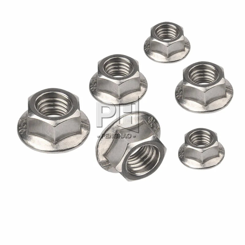 DIN6923 M3 M4 M5 M6 M8 M12 304 Stainless Steel Flange Nut with Tooth Hexagon Nut Flange with Cushion Hex Knurled Flange Nut