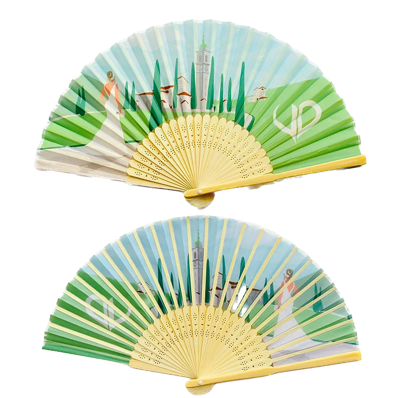 Hand Fan Factory Personalized Custom LOGO Printing Fabric Hand Fan Bamboo for Summer