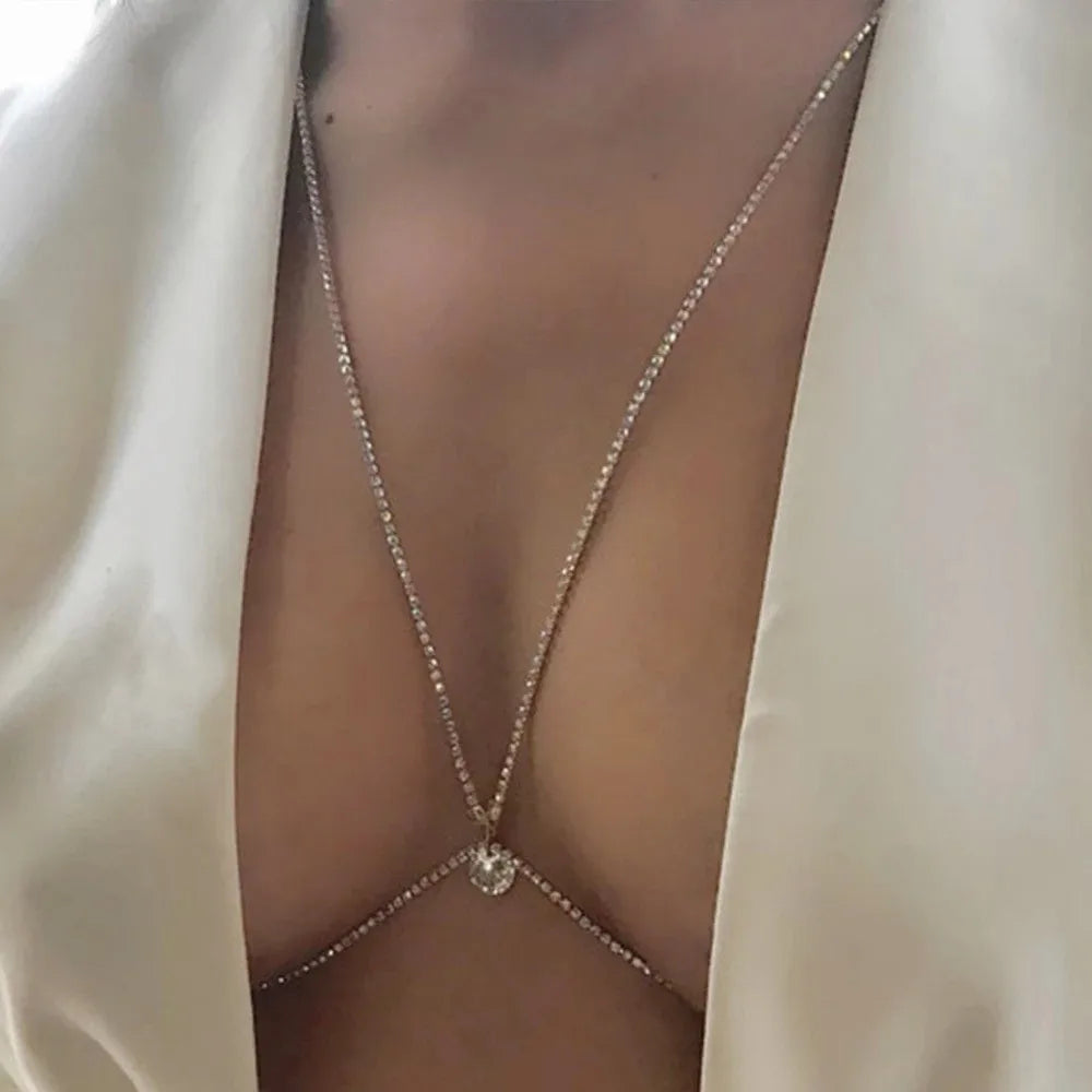 Chest Ornament Chain Women's Fashion Simple and Personalized Geometric Water Diamond Chain Body Chain Chest Ornament Wholesale